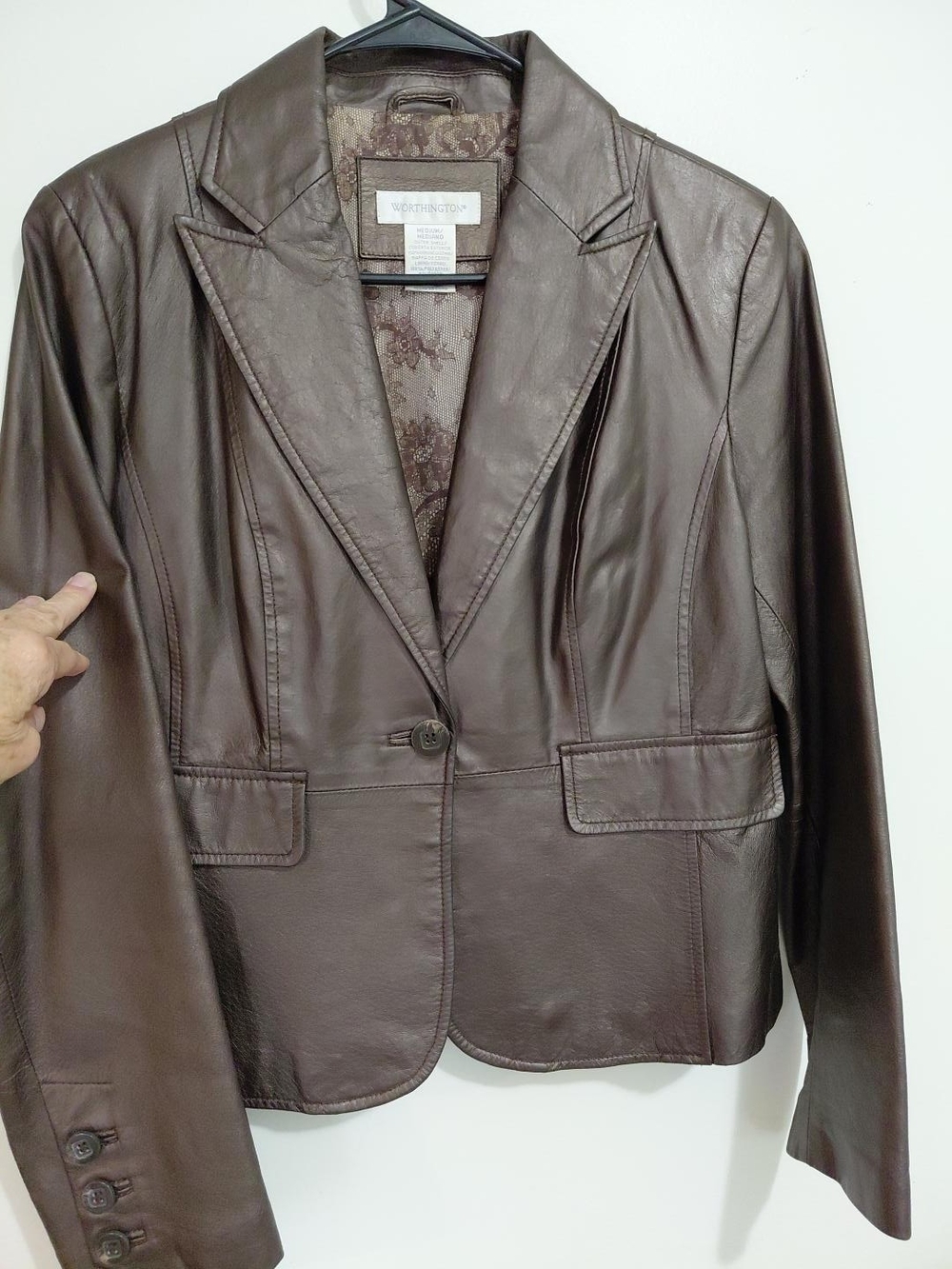 Worthington Espresso Chocolate Brown Leather Blazer Jacket